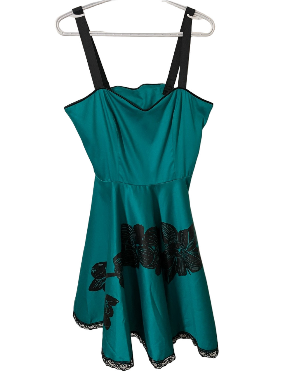 Vintage Inspired Blackbird Studio Turquoise with Floral Print Dress Size Medium - Picture 2 of 12